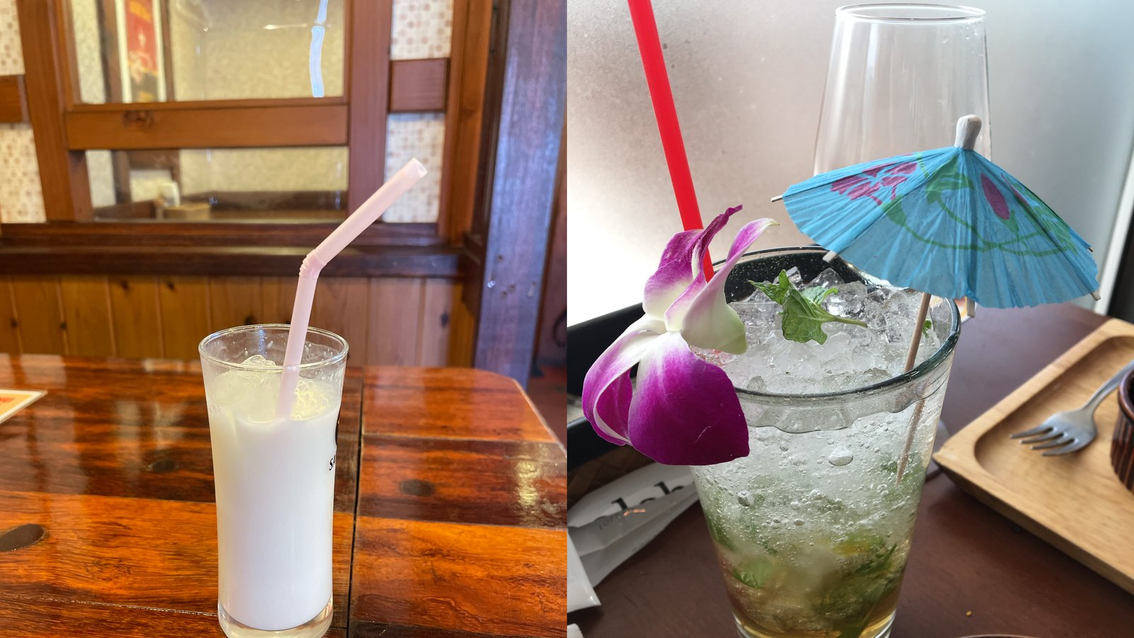 ストローを挿した2種類の飲み物